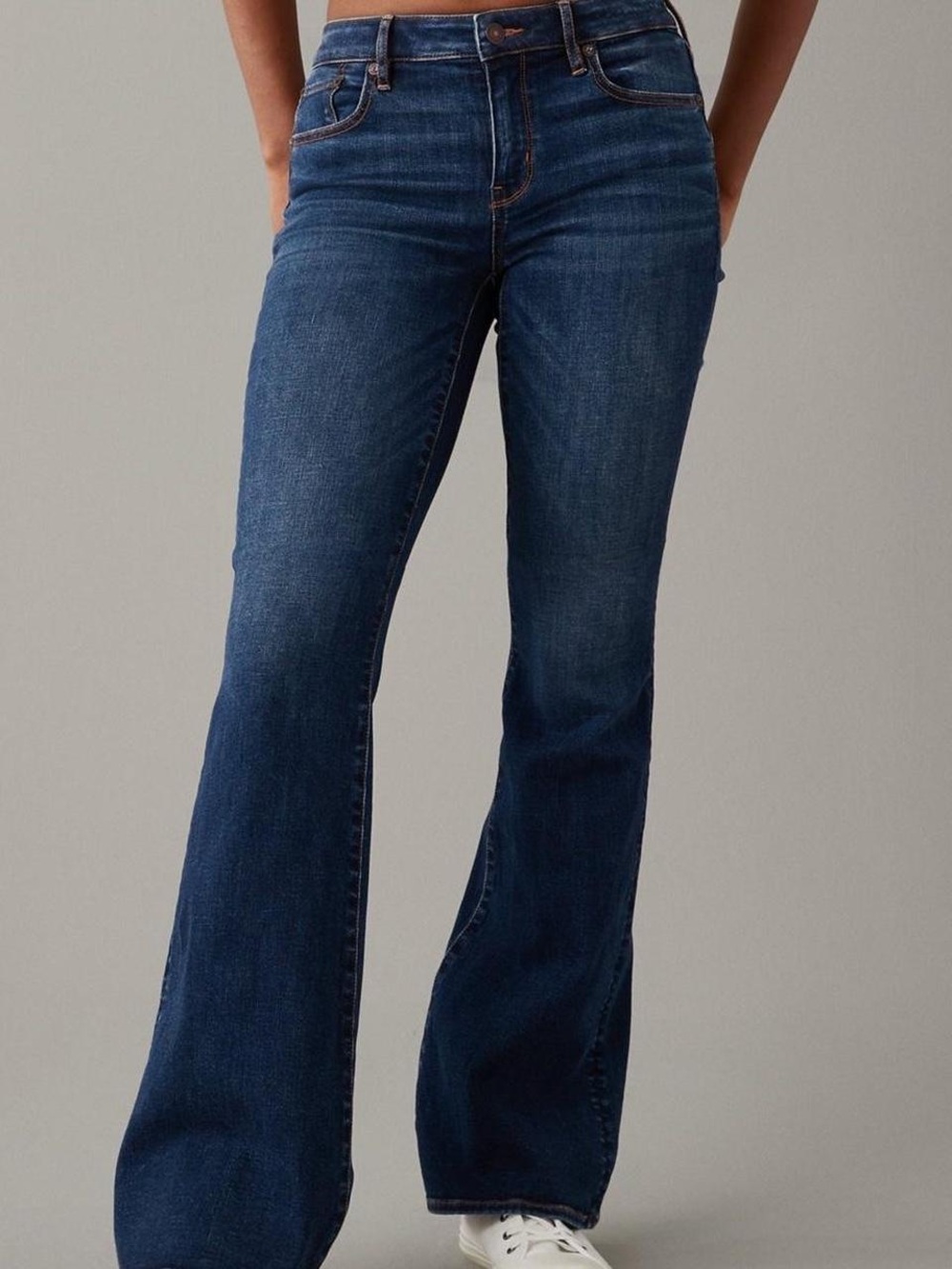 American Eagle Curvy Super High-Rise Flare Jeans Dark Wash Women 20 Short Blue